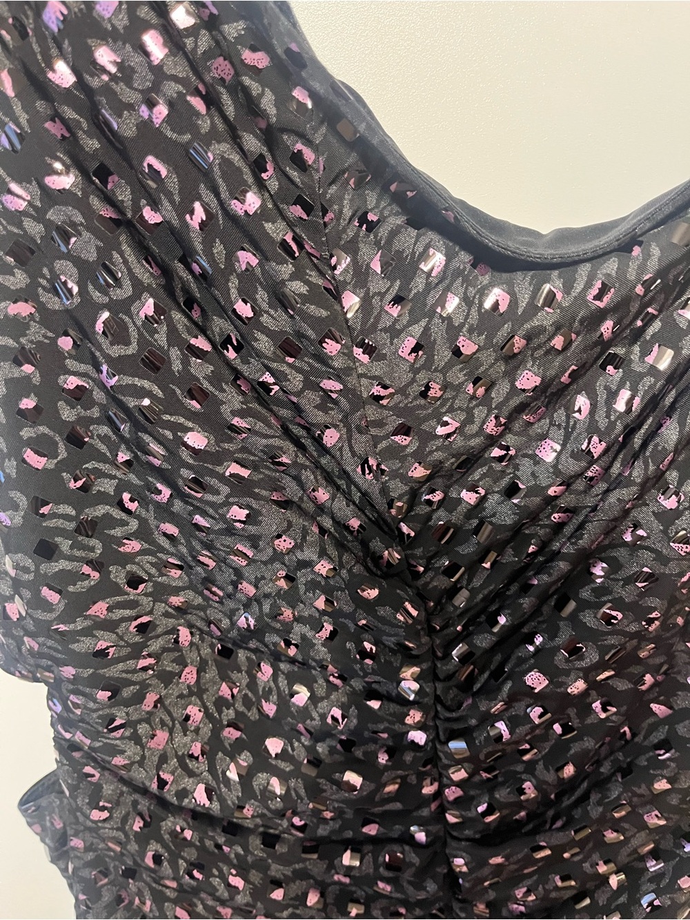 One-Shoulder Black Ruched Mini Dress with Pink metallic Accent-Ruby Rox-M - Picture 5 of 7